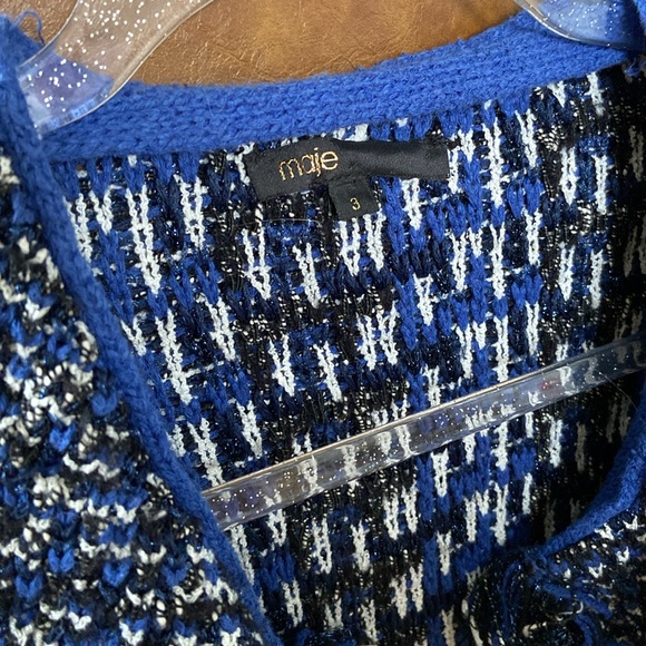 Maje Marius Tweed Fringe Trim Cardigan Blazer / Size 3 (Large) - Picture 2 of 7